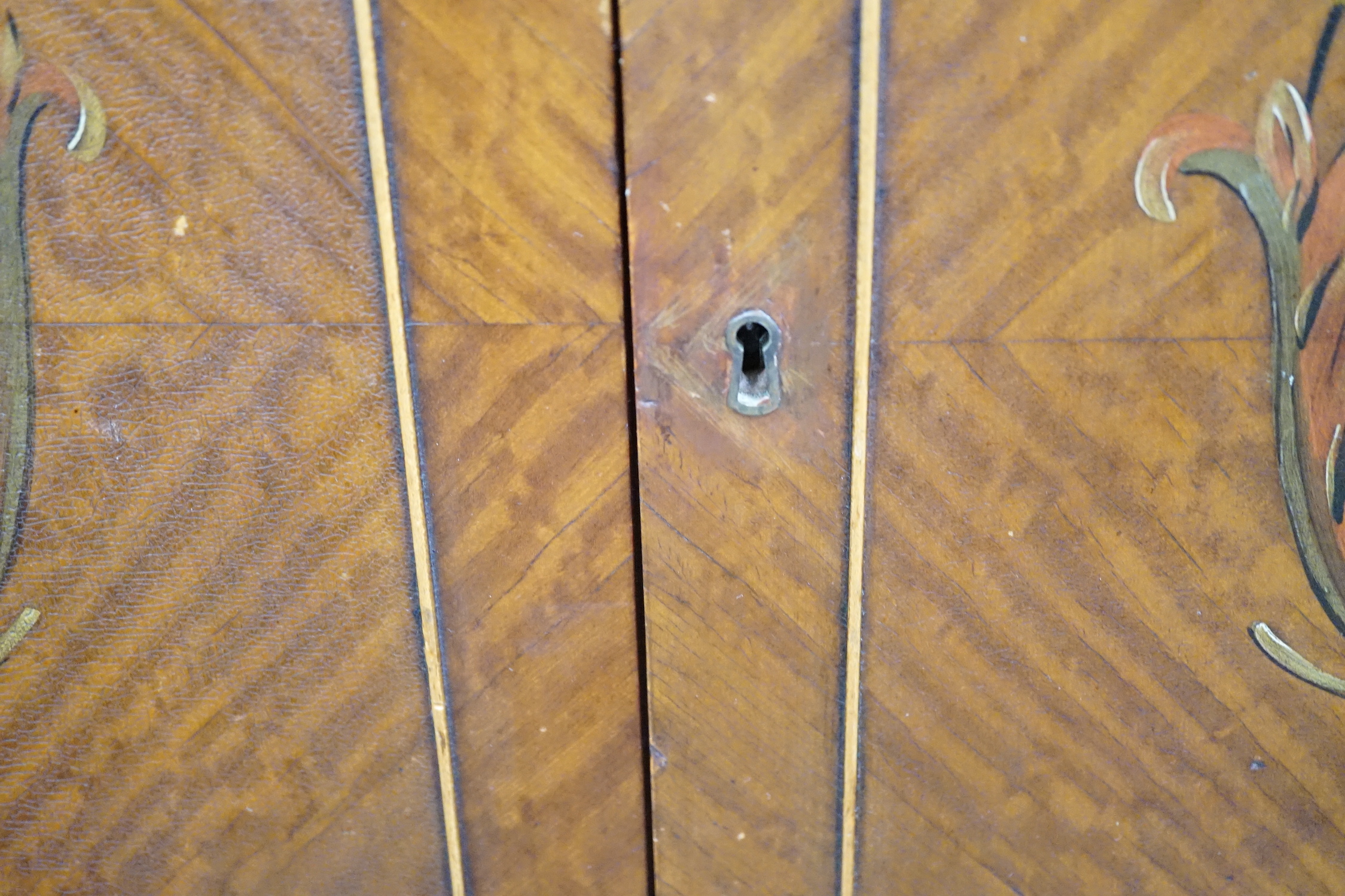 A mid 20th century painted satinwood press cupboard, width 86cm, depth 50cm, height 122cm